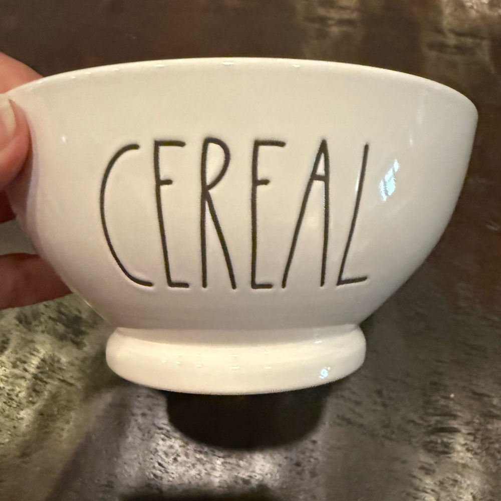 Rae Dunn White Ceramic Cereal Bowl with Black Lettering Set of 2